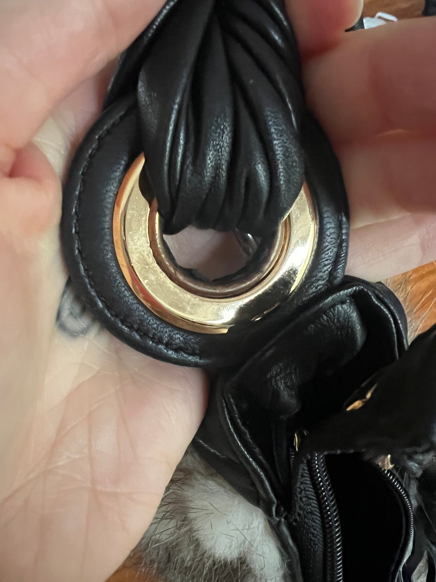 Black Leather Italian Fur Bag