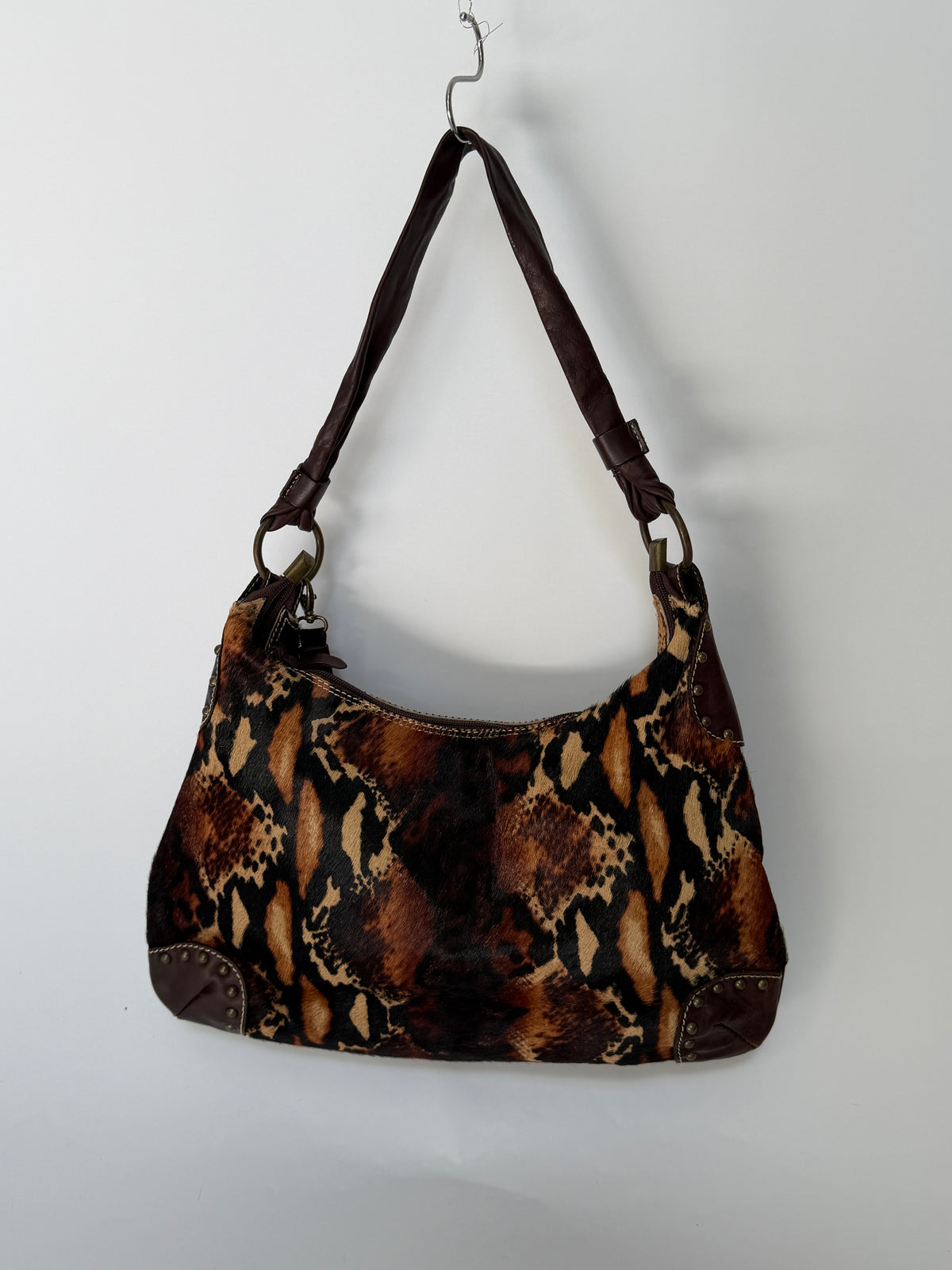 Pony Hair Leopard Print Shoulder Bag with Suede Tassel