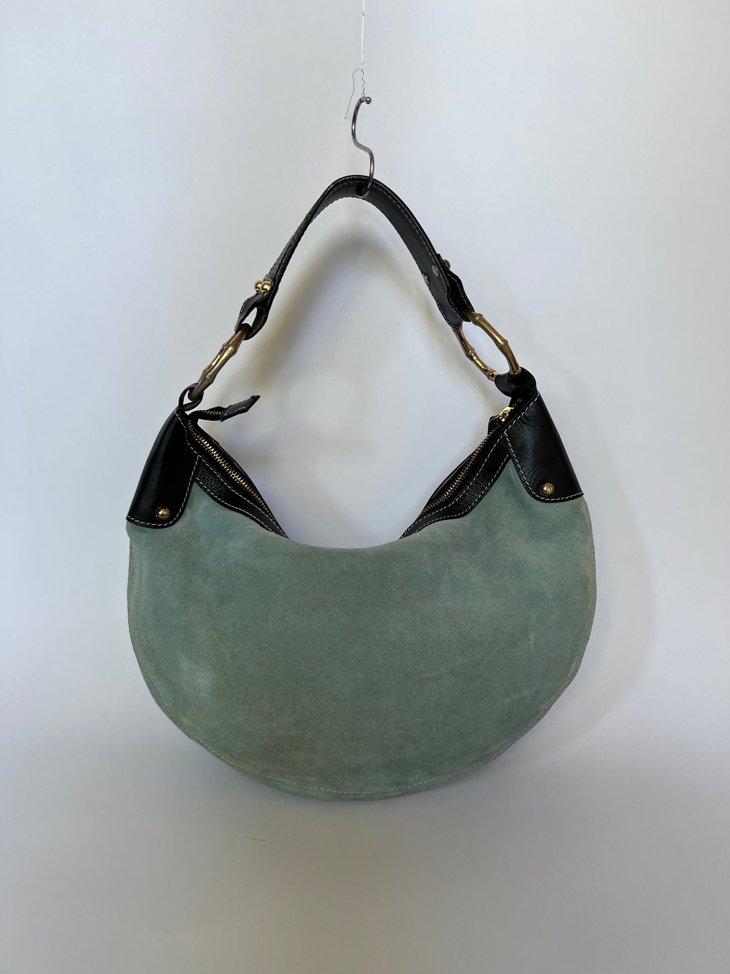 Rare Gucci by Tom Ford Era Blue Suede Bamboo Ring Hobo