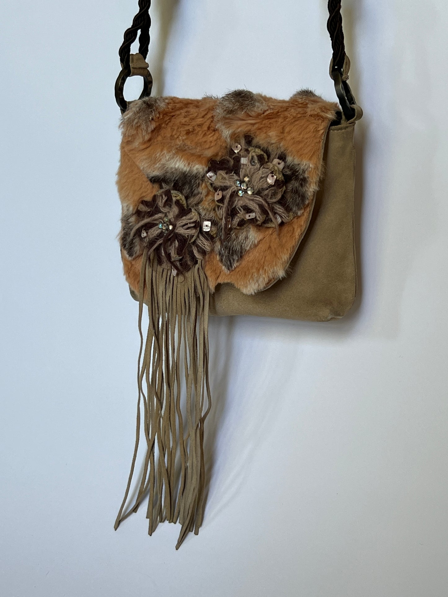 Vintage Fur & Suede Fringe Mini Bag