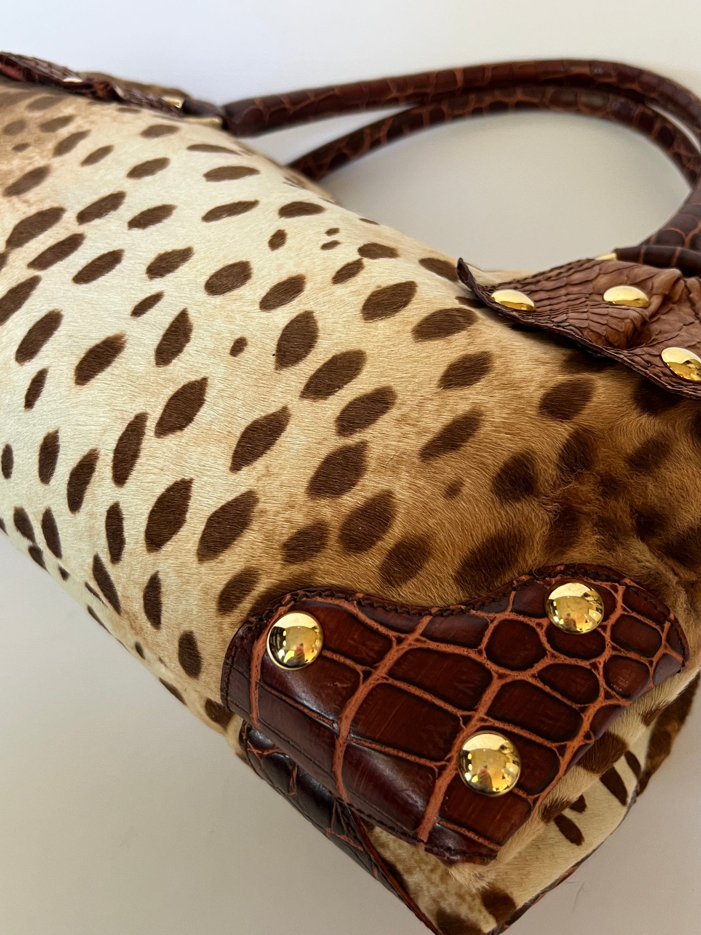 Italian Pony Hair & Croc Embossed Leather Shoulder Bag