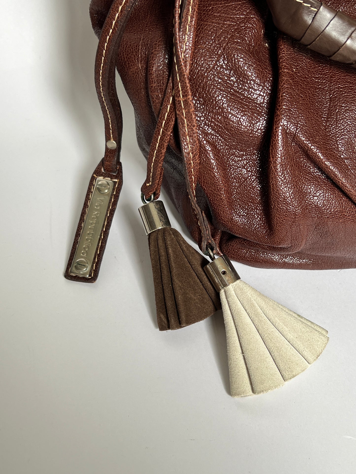 Y2K Choc Leather Tassel Hobo Bag