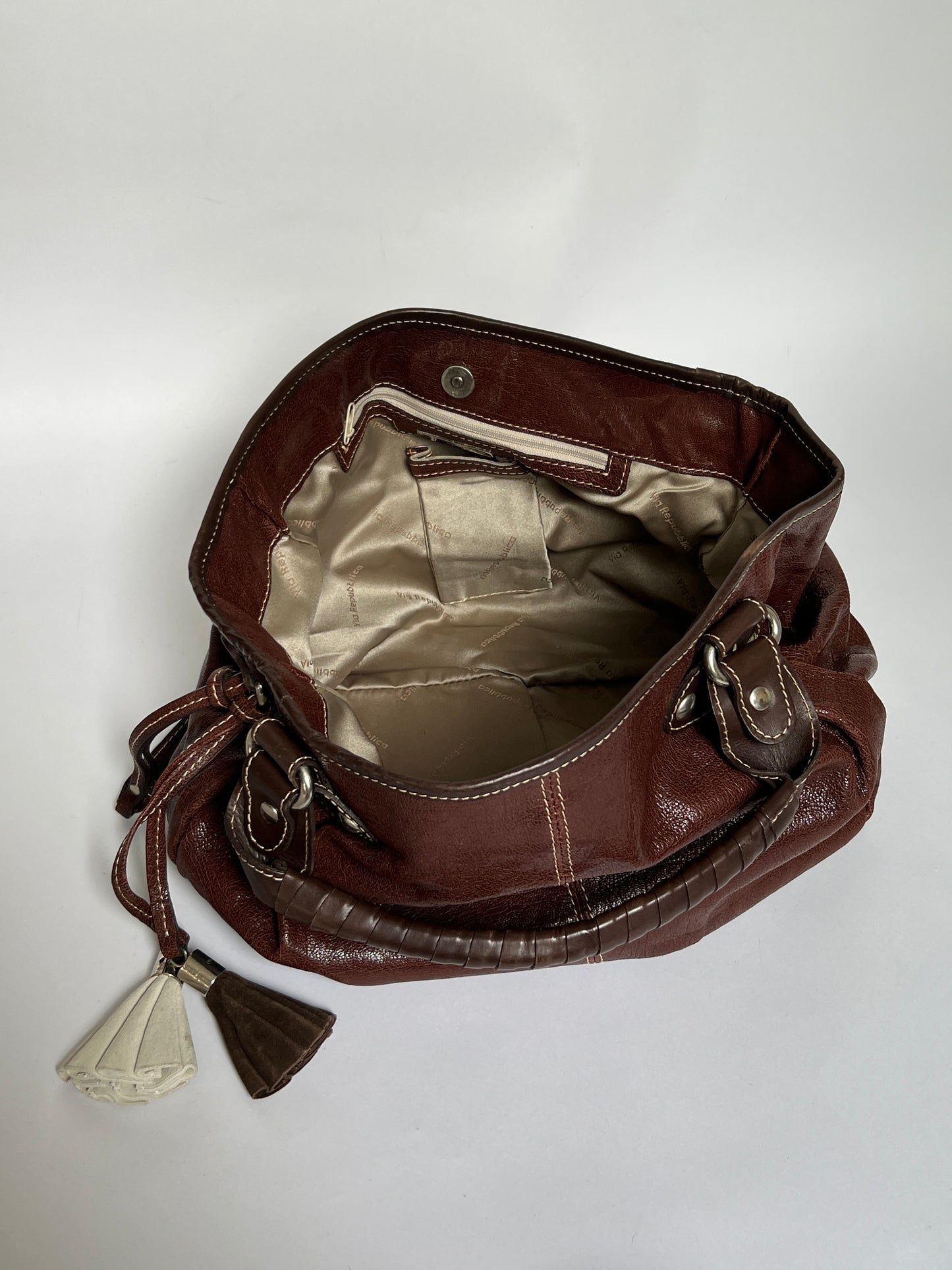 Y2K Choc Leather Tassel Hobo Bag