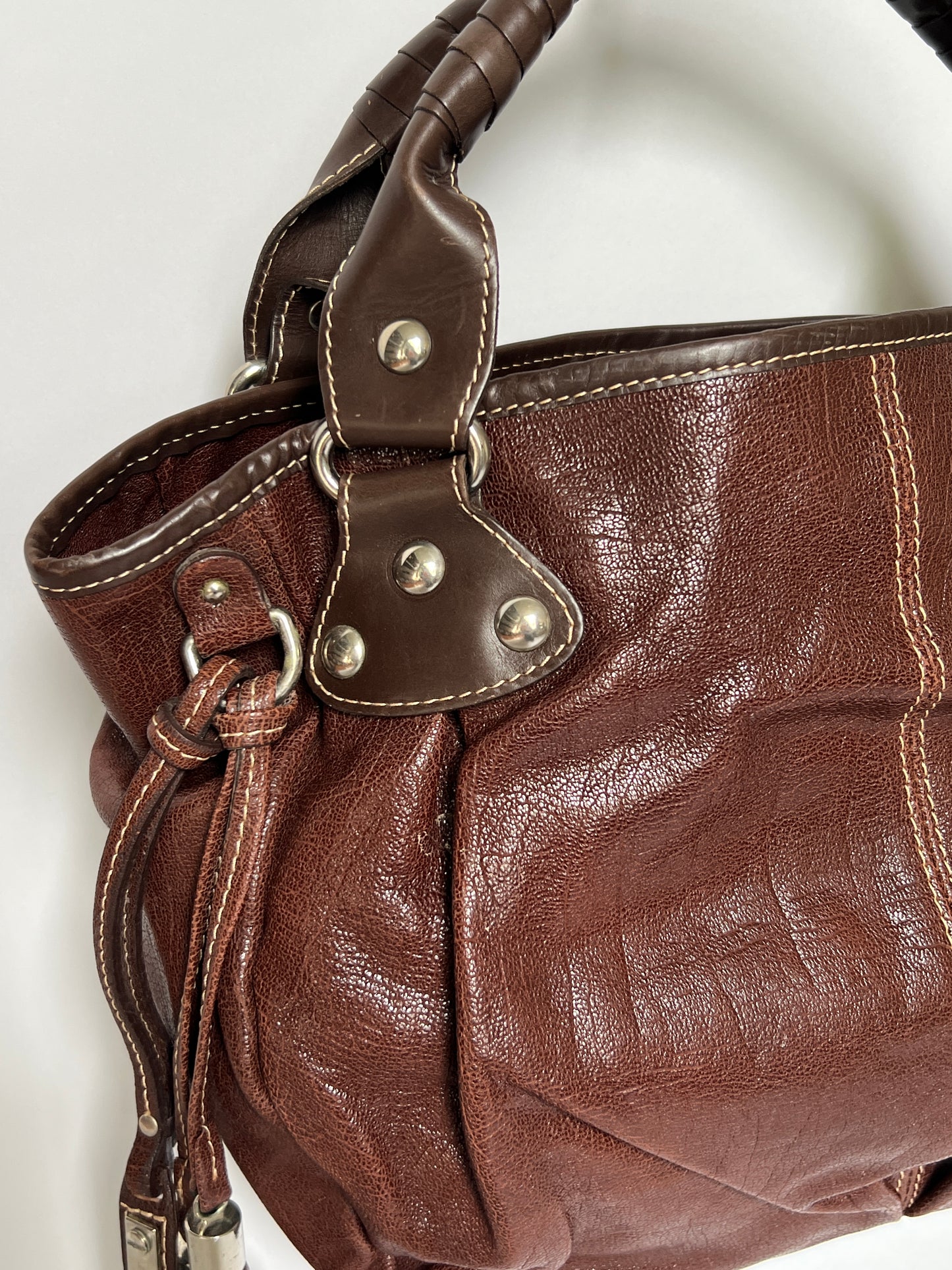 Y2K Choc Leather Tassel Hobo Bag