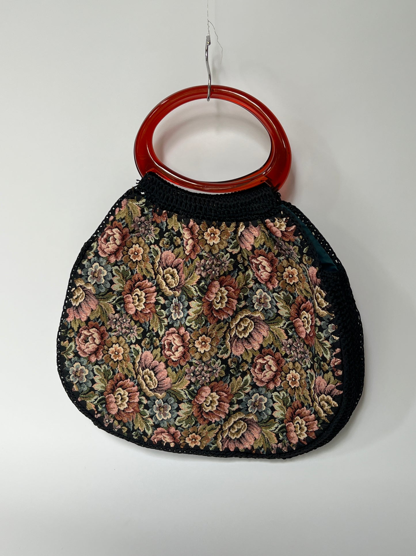 Vintage Tapestry Bag with Acrylic Handles