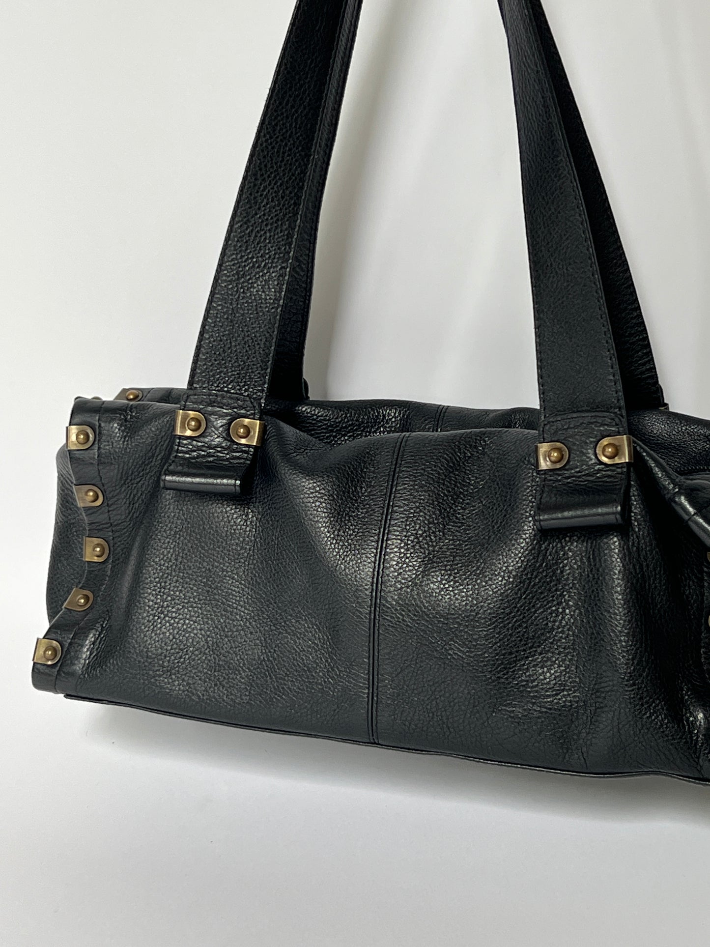Leather Shoulder Bag w Brass Hardware