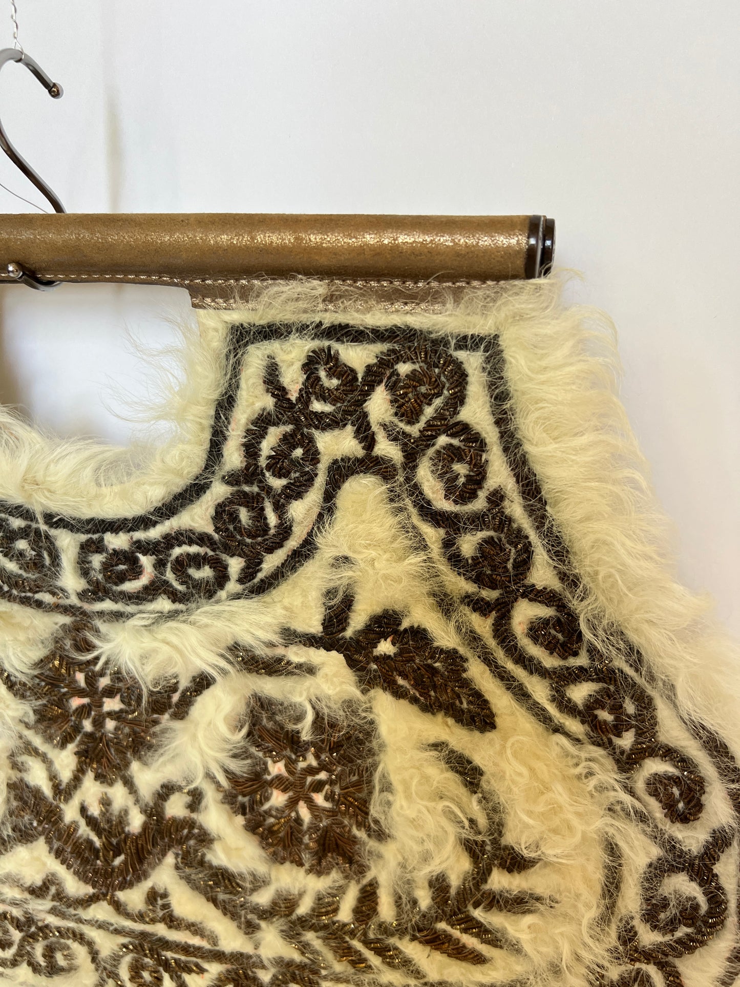 Shearling & Embroidered Clutch – Y2K Boho Luxe