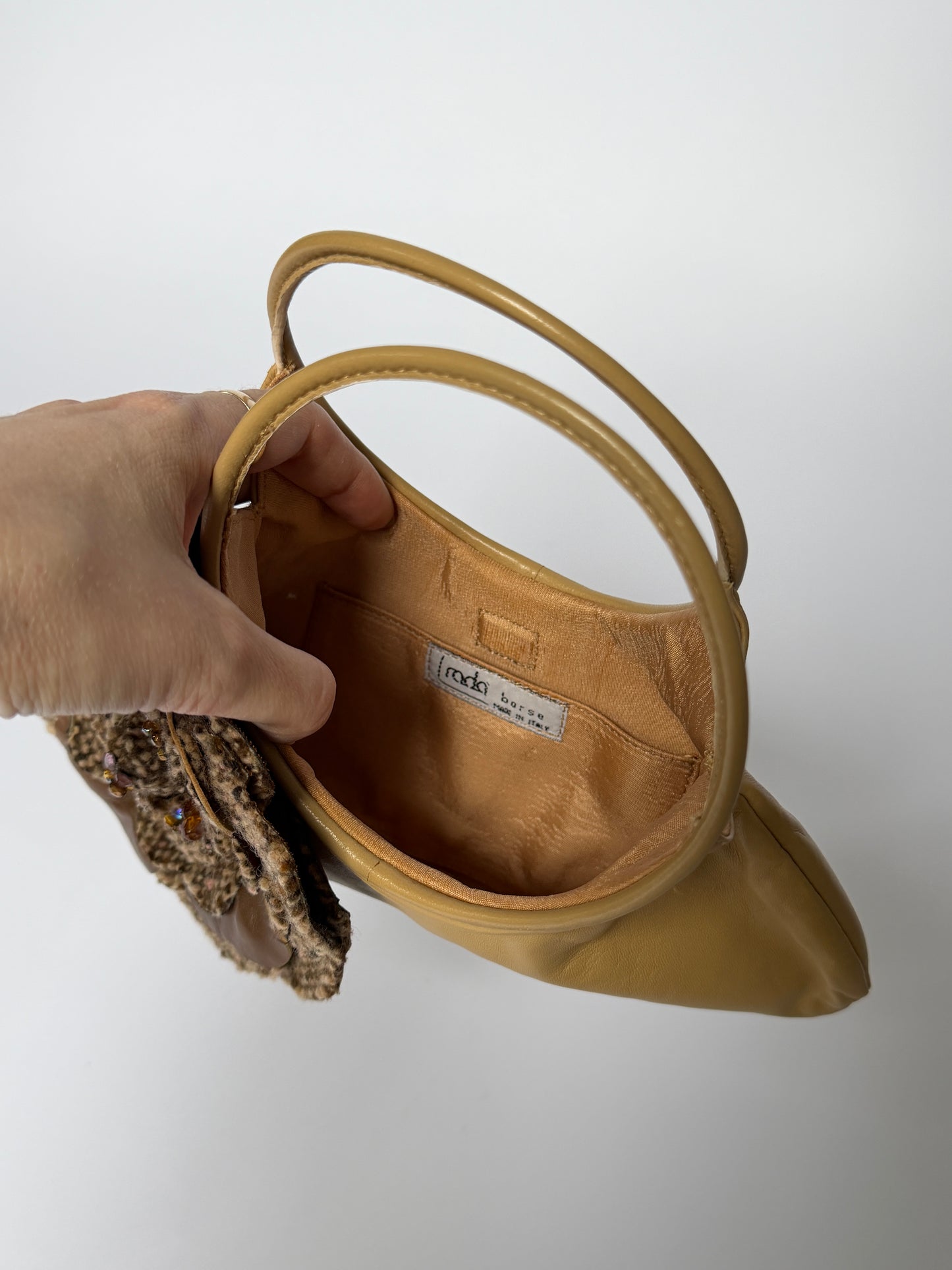 Italian Leather Mini Bag — with Oversized Floral Appliqué