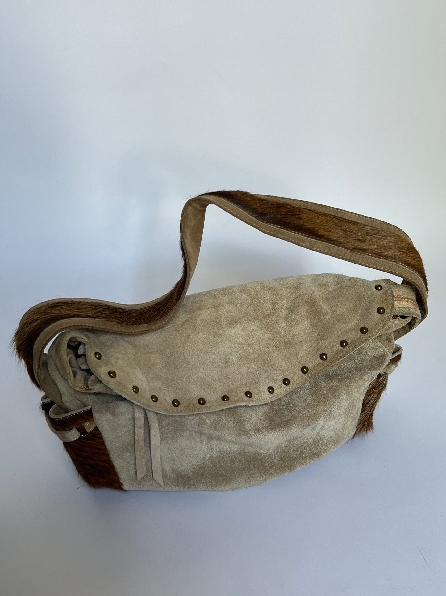 Taupe Suede Cowhide Studded Bag
