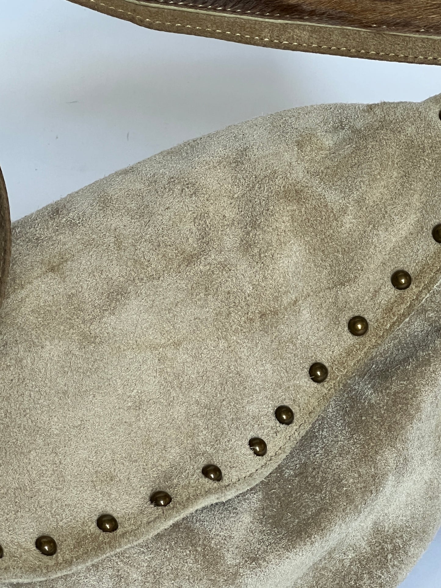 Taupe Suede Cowhide Studded Bag