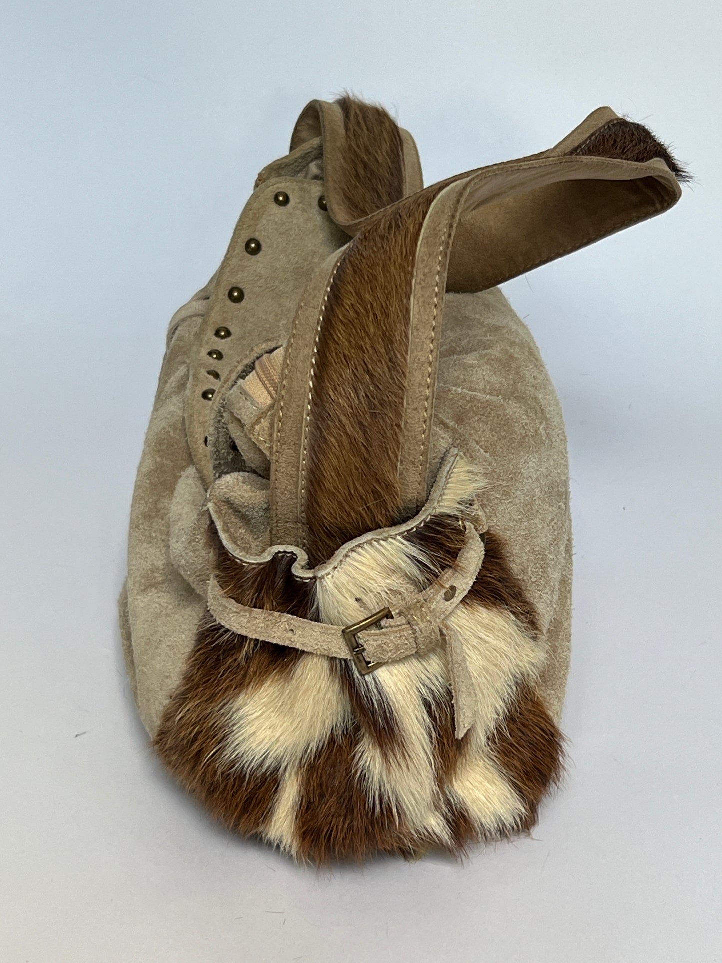 Taupe Suede Cowhide Studded Bag
