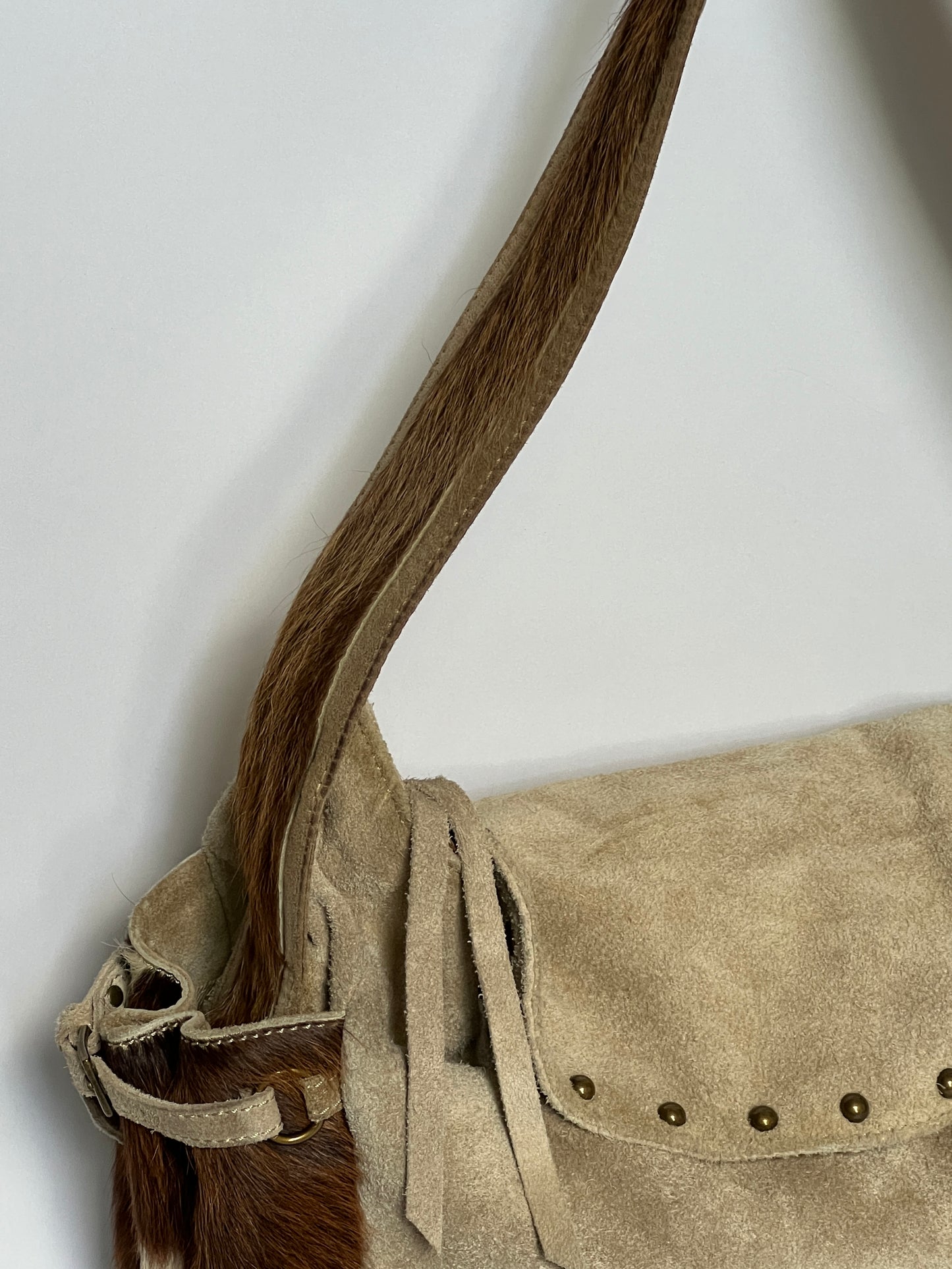 Taupe Suede Cowhide Studded Bag