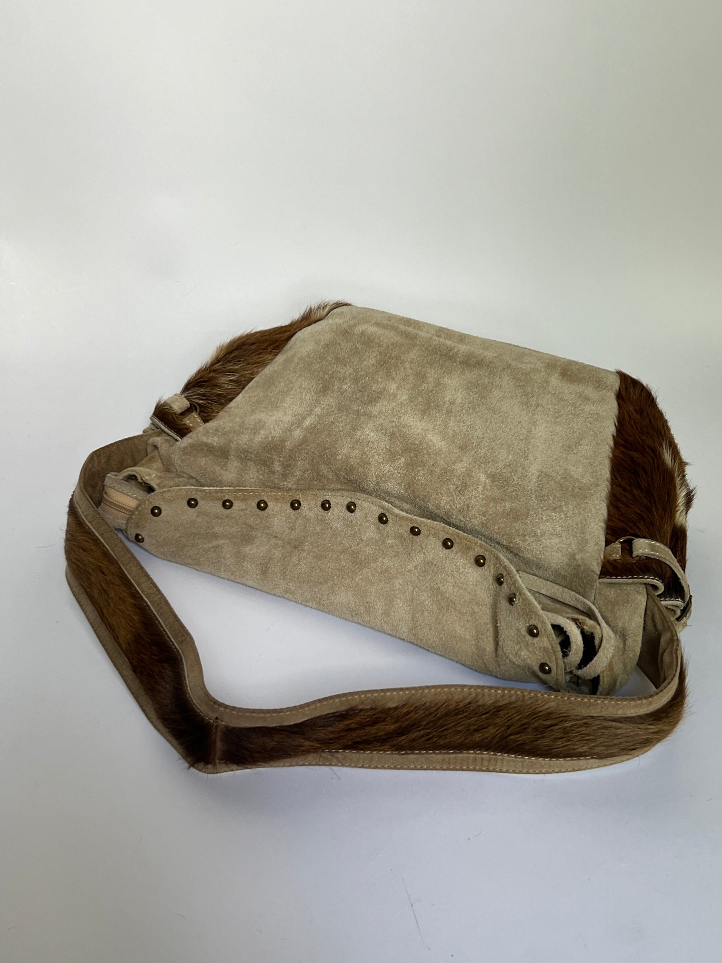 Taupe Suede Cowhide Studded Bag