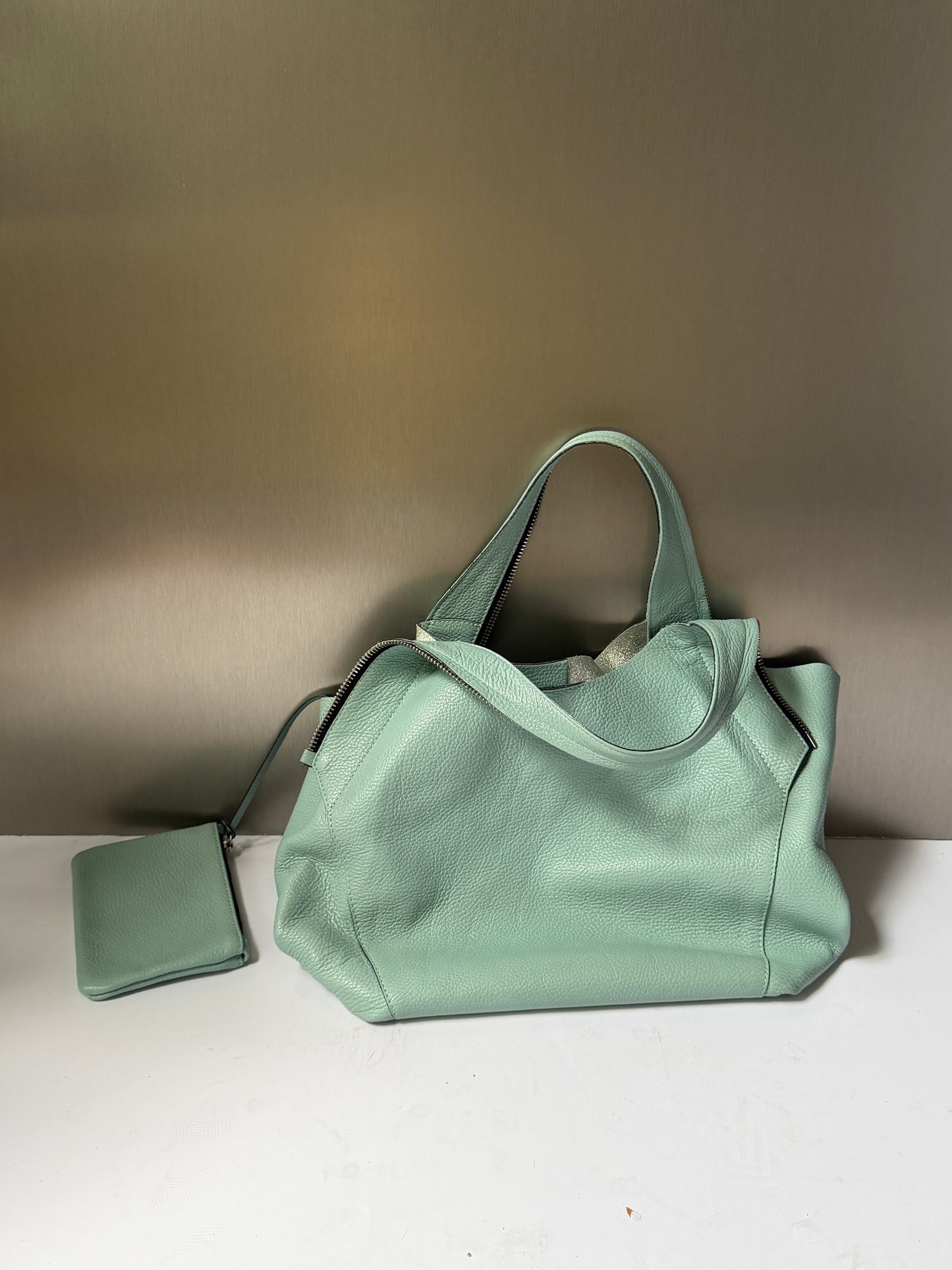 Soft Mint Green Italian Leather Tote