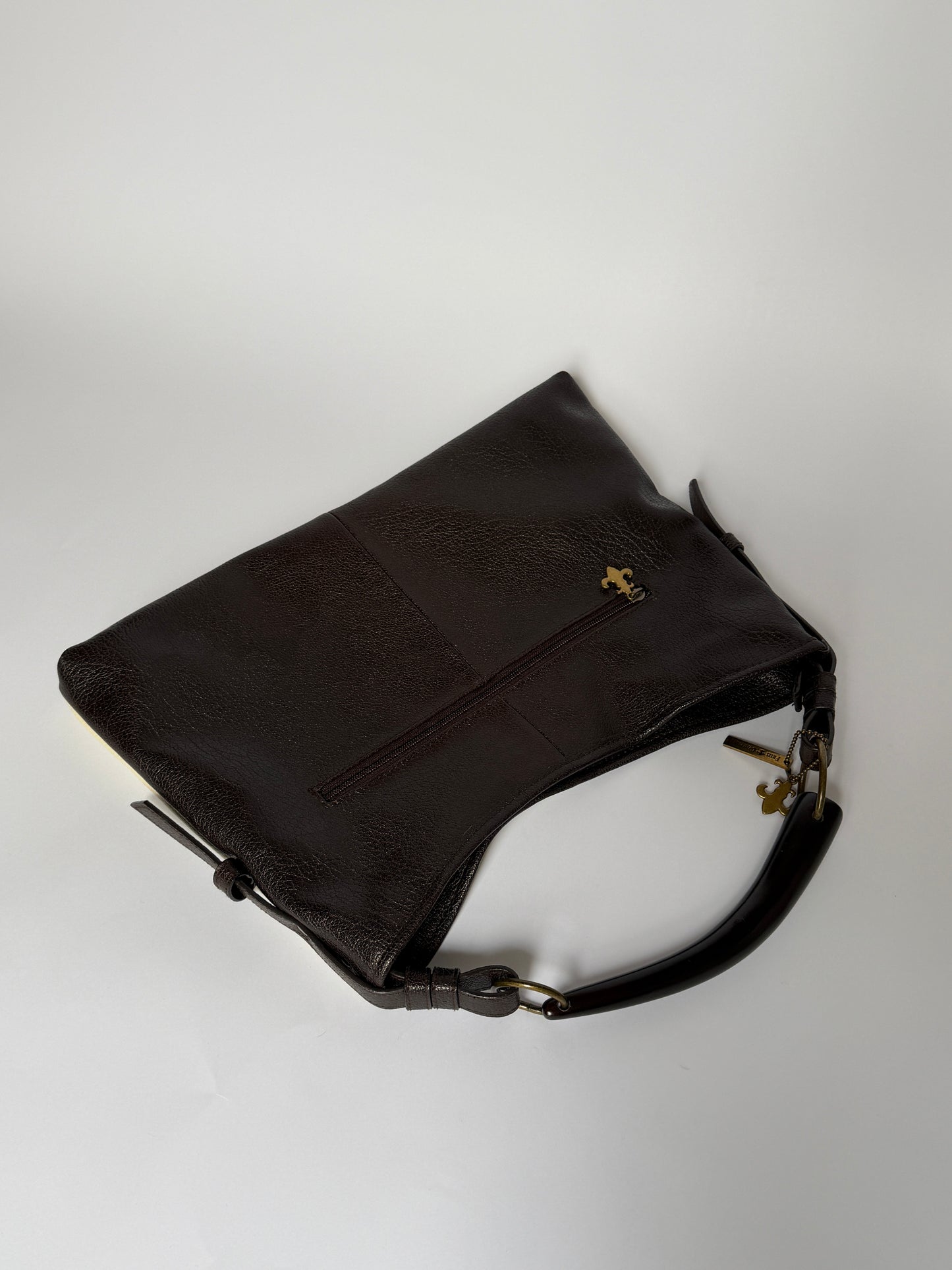 Two-Tone Leather Shoulder Bag w Horn Detail
