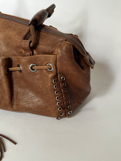 Giorgio Armani Leather Tassel Shoulder Bag with Beaded & Corset Detailing