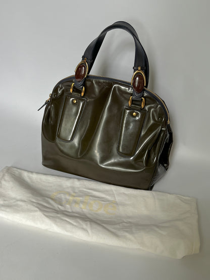 Chloé Patent Leather Gem Hardware Bag – Olive
