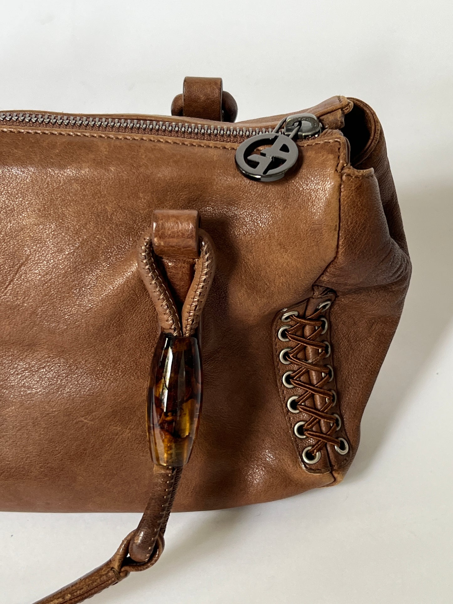 Giorgio Armani Leather Tassel Shoulder Bag with Beaded & Corset Detailing