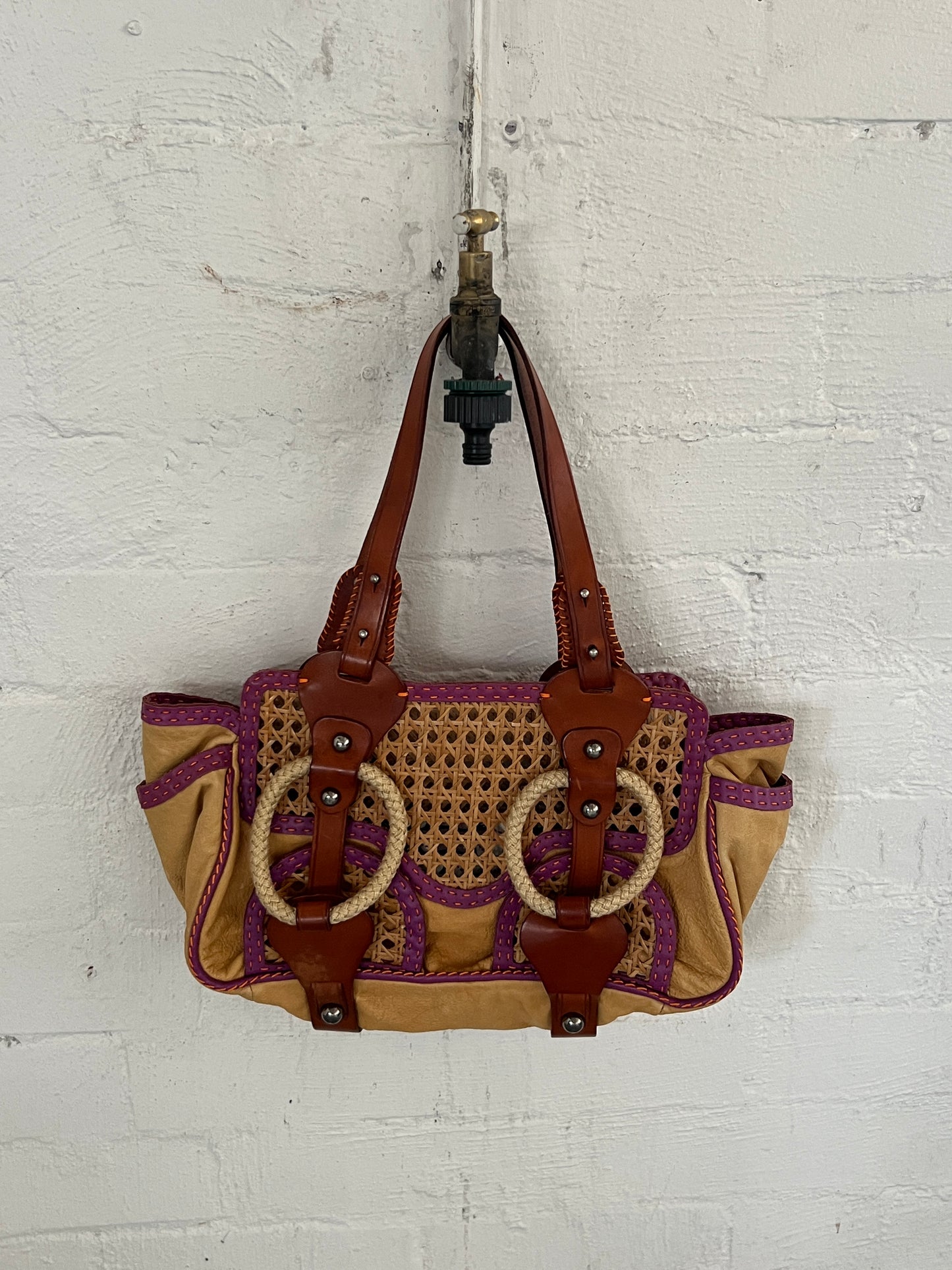 Y2K Wicker/ Leather Bag