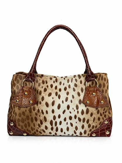 Italian Pony Hair & Croc Embossed Leather Shoulder Bag