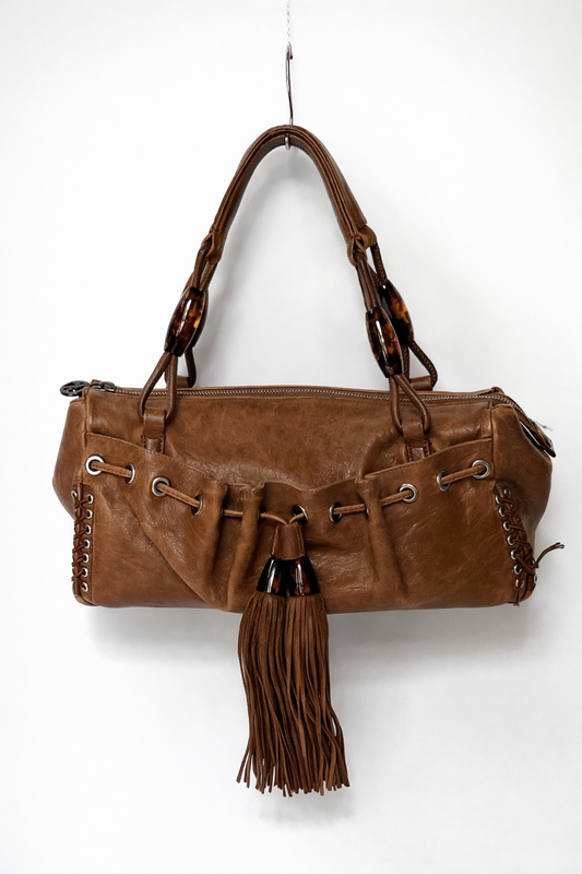 Giorgio Armani Leather Tassel Shoulder Bag with Beaded & Corset Detailing