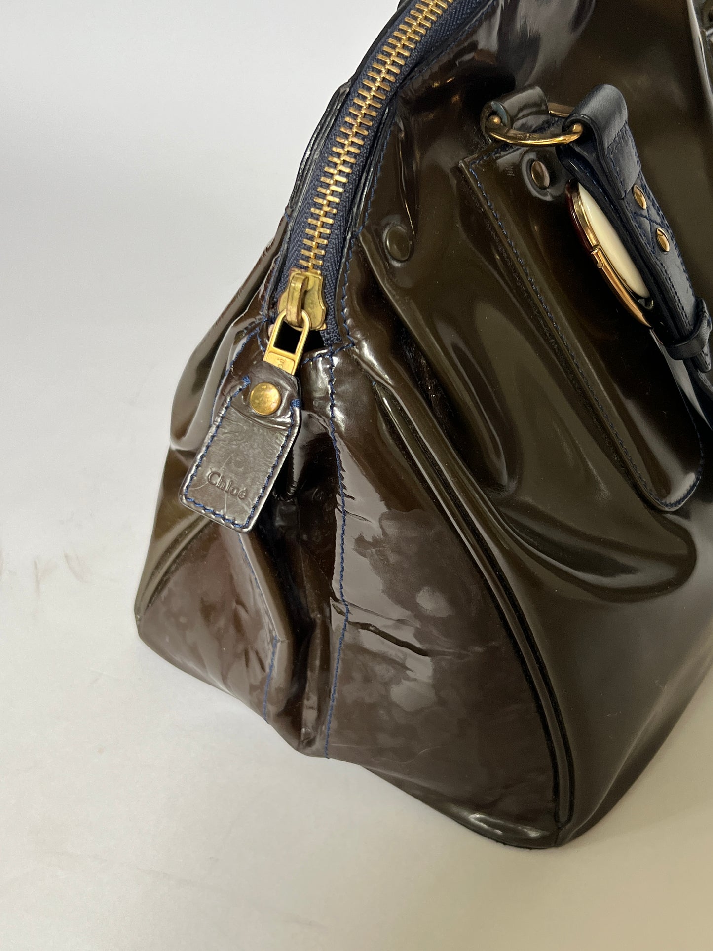 Chloé Patent Leather Gem Hardware Bag – Olive