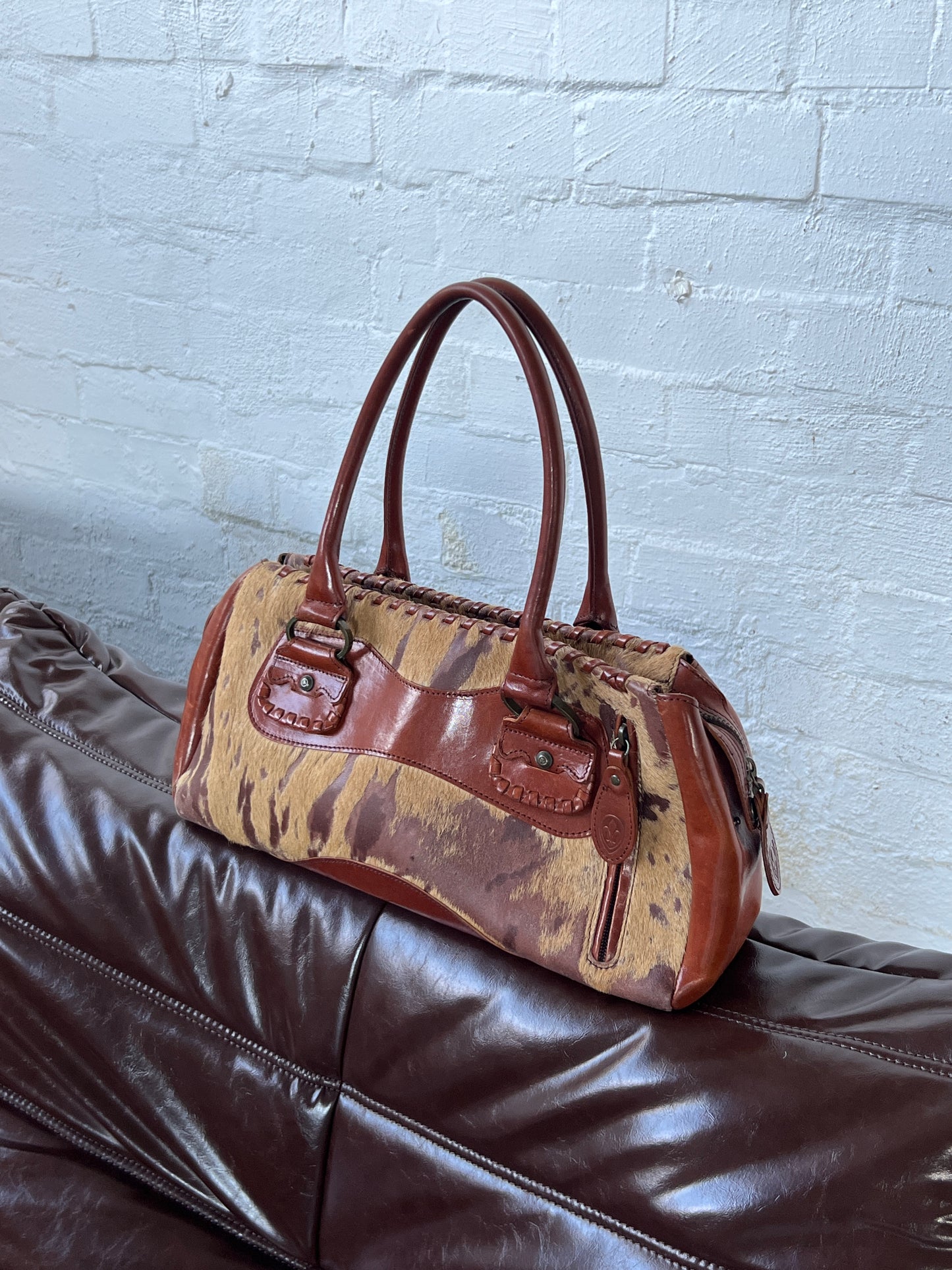 Vintage Tan Leather Pony Hair Bag