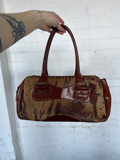 Vintage Tan Leather Pony Hair Bag