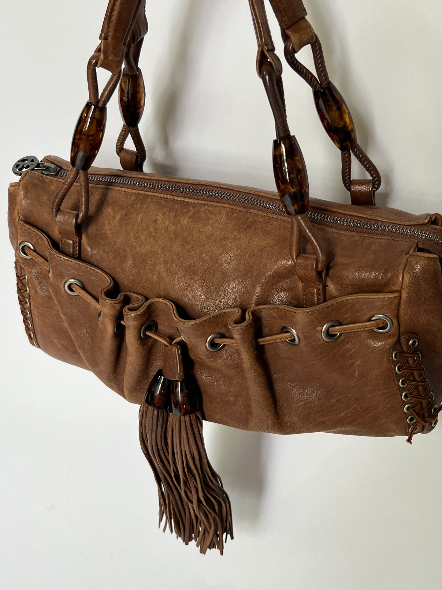 Giorgio Armani Leather Tassel Shoulder Bag with Beaded & Corset Detailing