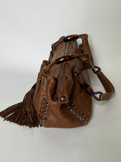 Giorgio Armani Leather Tassel Shoulder Bag with Beaded & Corset Detailing