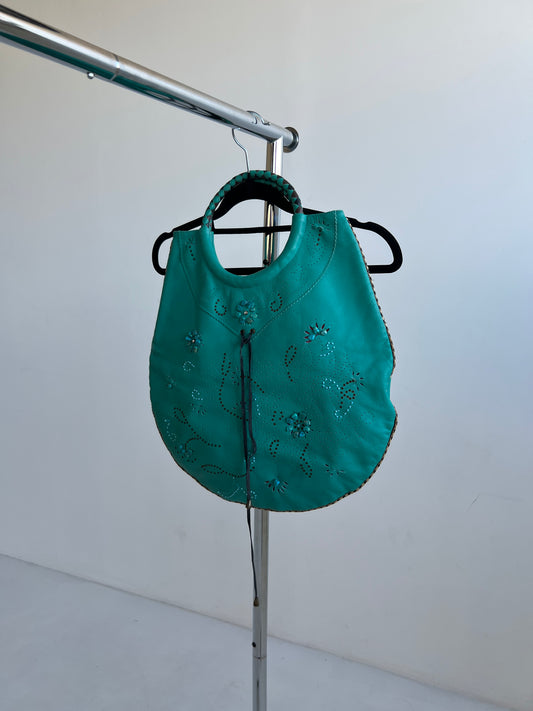 Aqua Leather Bag with Gems