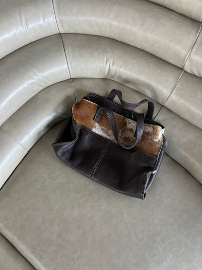 Distressed Cowhide Bag with Brown Leather