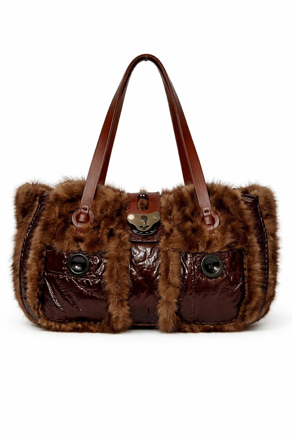 Patent Leather & Fur Shoulder Bag