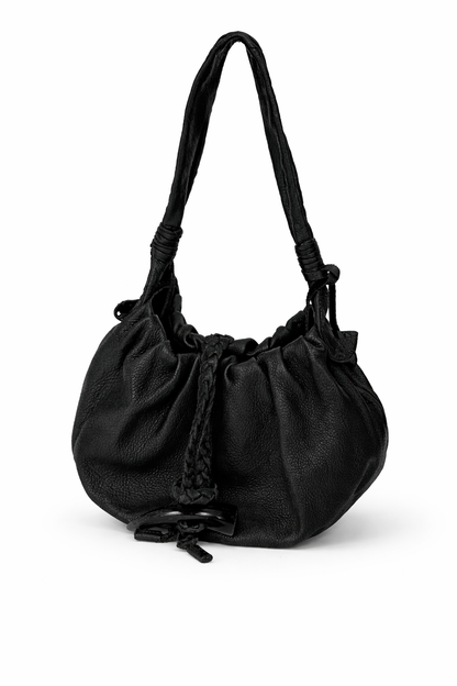 Black Leather Shoulder Bag — Horn Detail
