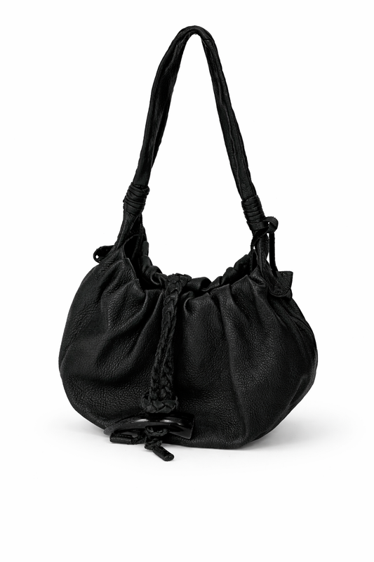 Black Leather Shoulder Bag — Horn Detail