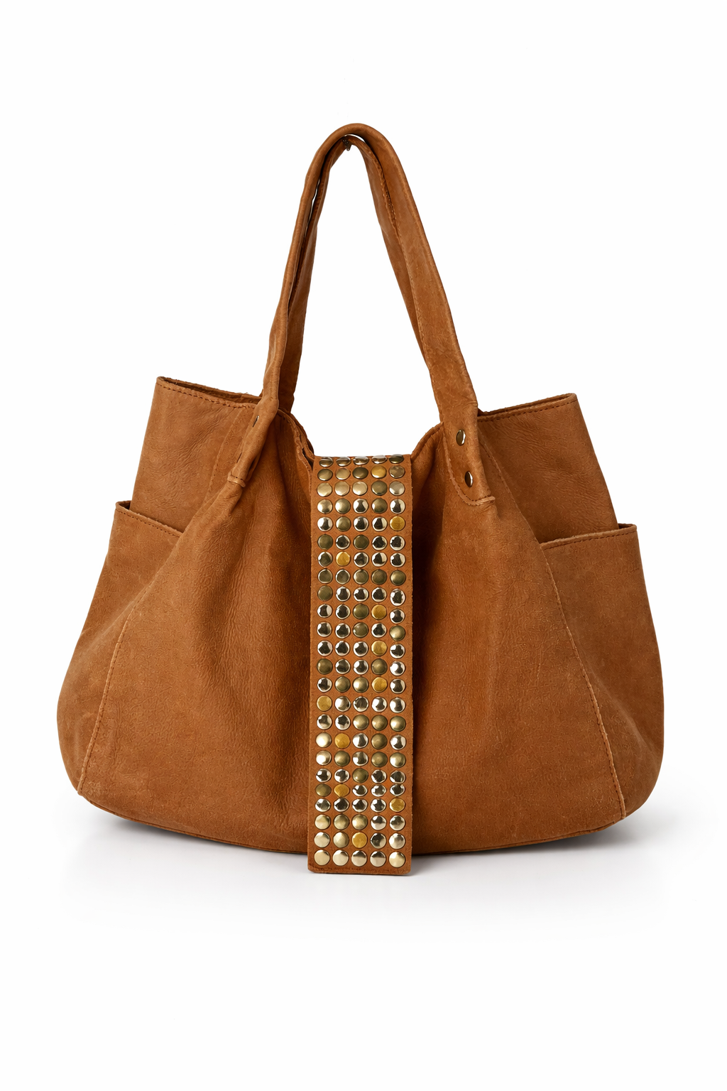 Tan Mix Metal Studded Bag ⎯ Large