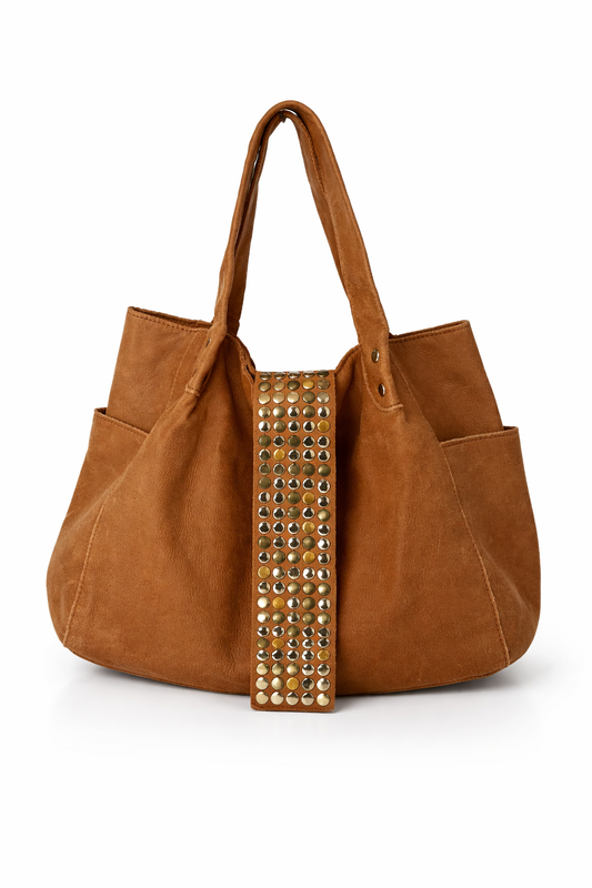 Tan Mix Metal Studded Bag ⎯ Large