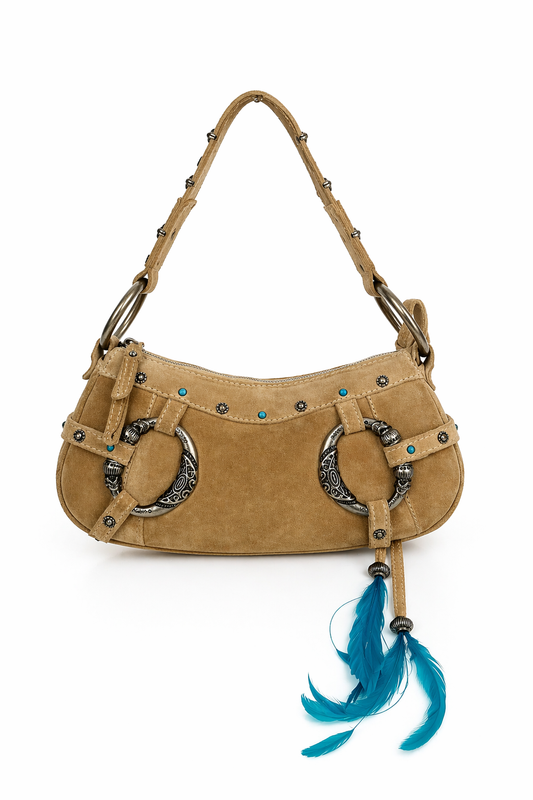 Rare Dolce and Gabbana Embellished Suede Feather Bag —  Early-2000s