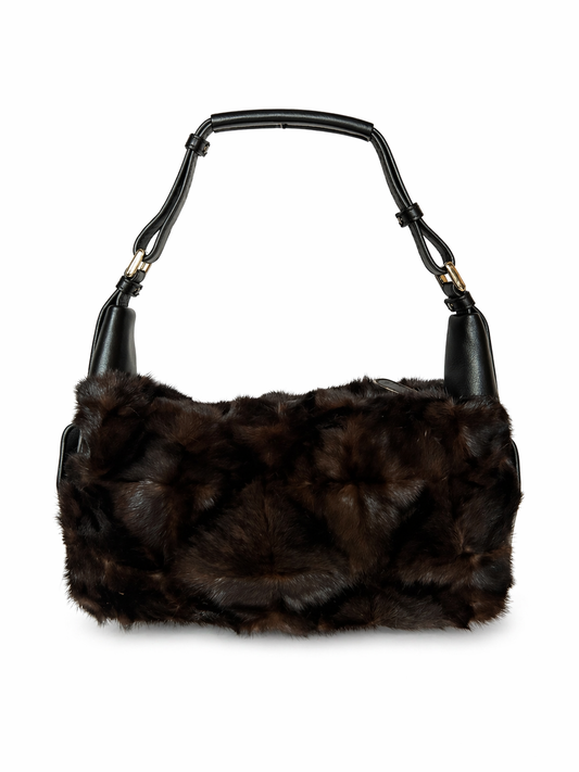 Dark Brown Y2K Mink Fur Shoulder Bag
