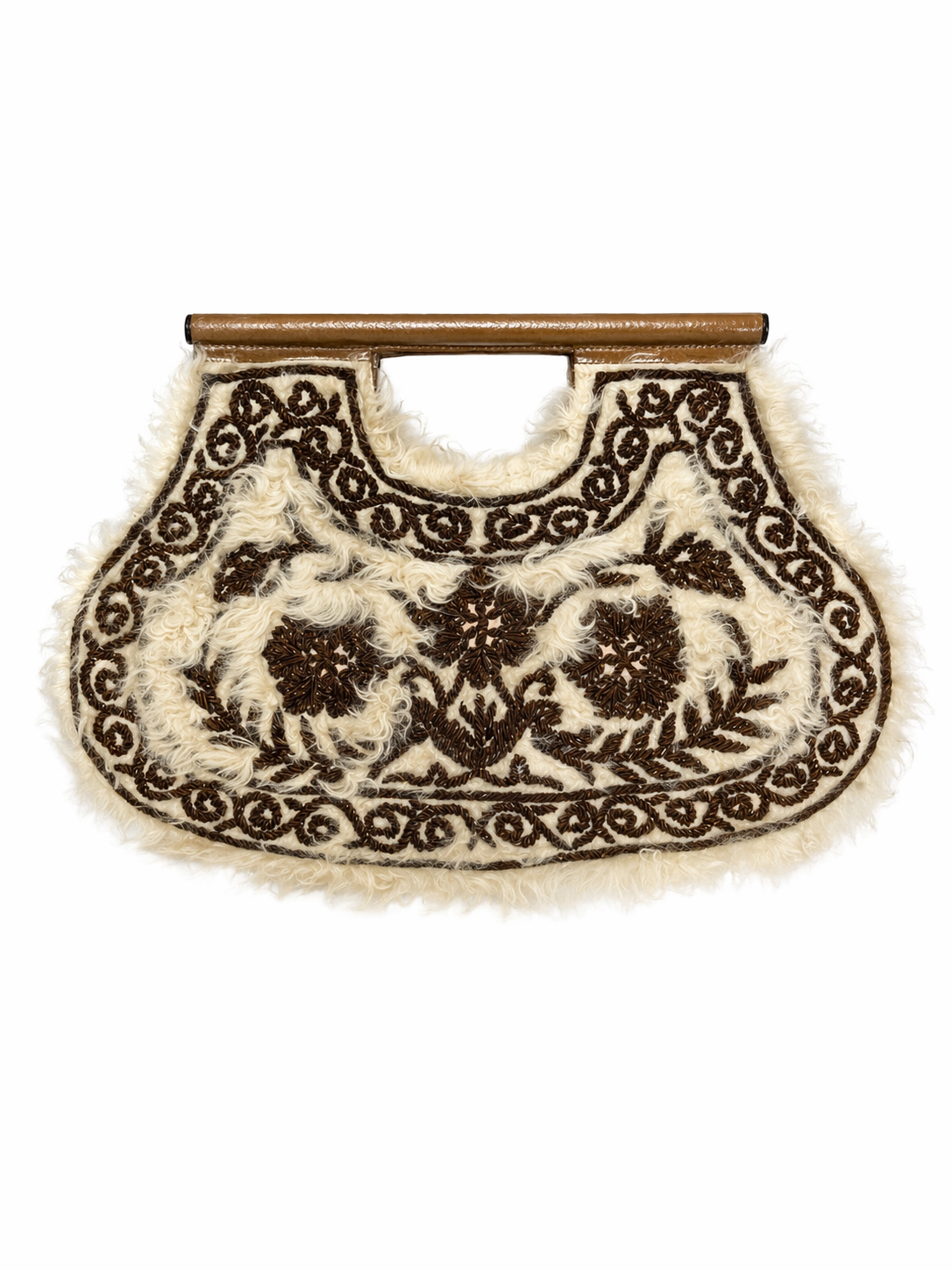 Shearling & Embroidered Clutch – Y2K Boho Luxe
