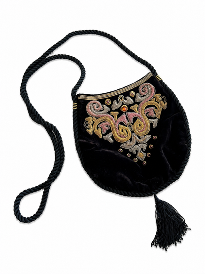 Velvet Embellished Pouch with Tassel