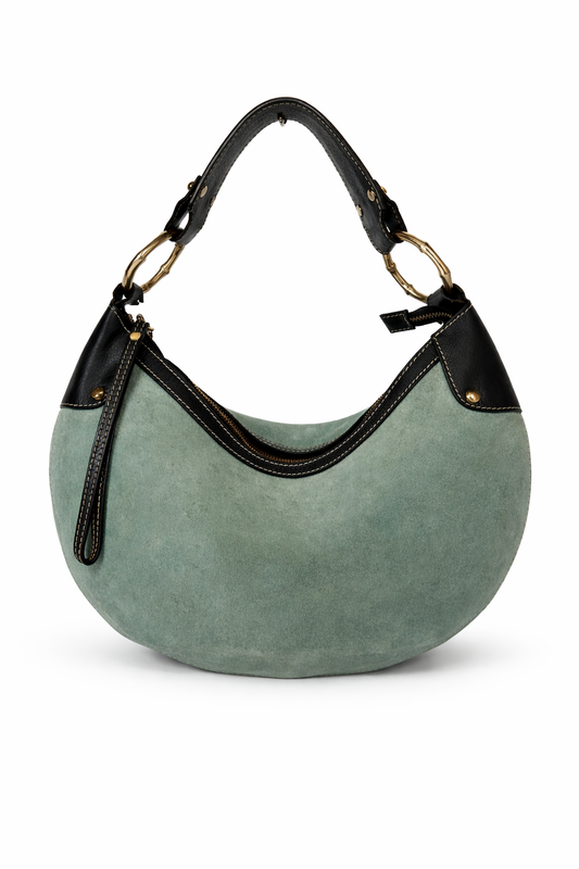 Rare Gucci by Tom Ford Era Blue Suede Bamboo Ring Hobo