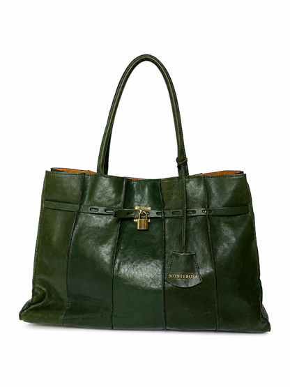 Forest Green Leather Padlock Tote