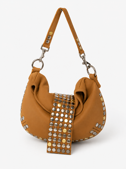 Mixed Metal Studded Shoulder Bag