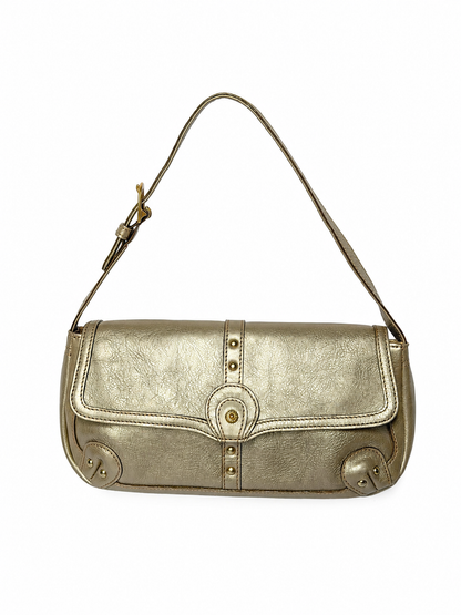 Silvery Champagne Leather Shoulder Bag