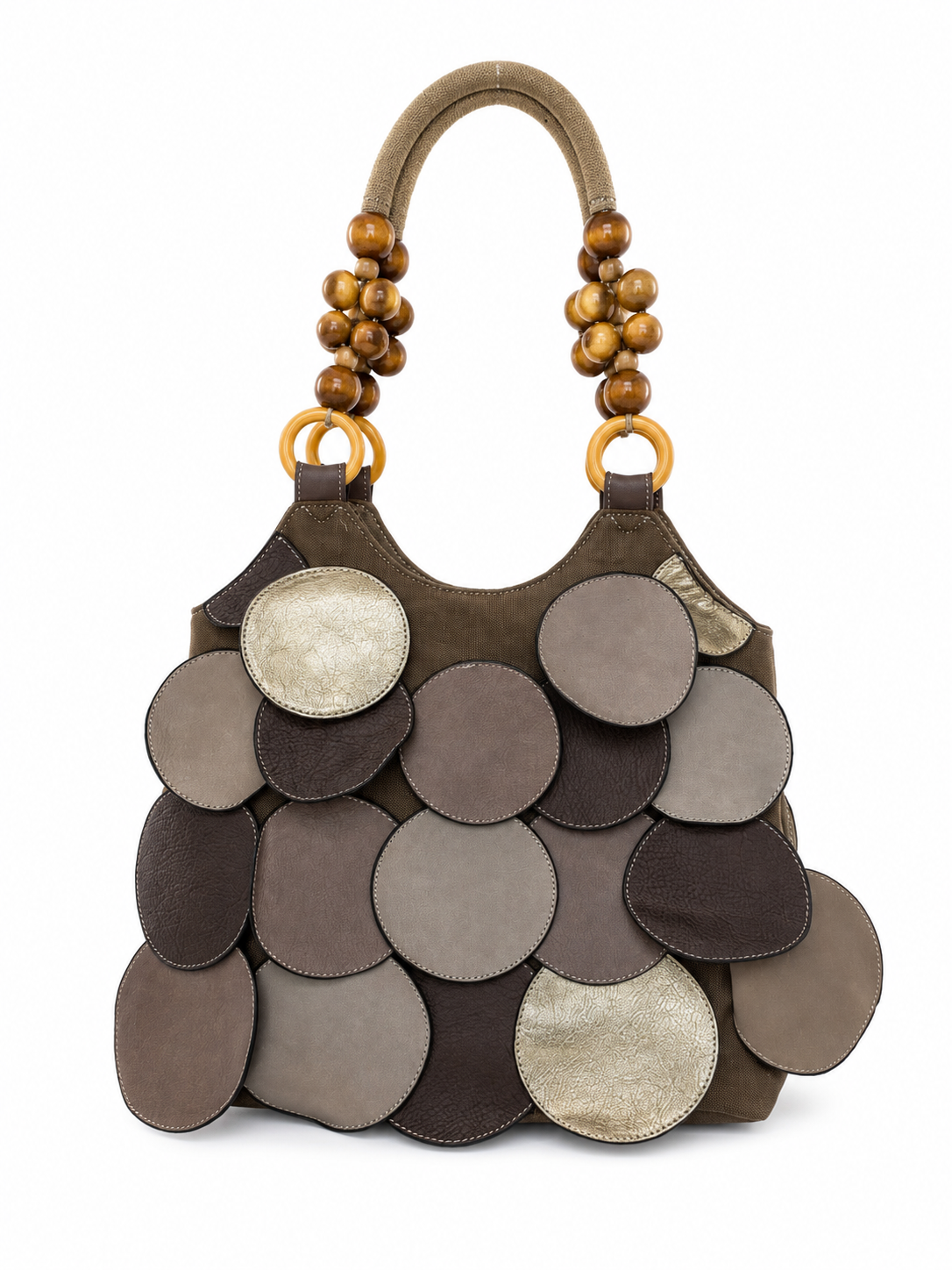 Leather Disc & Wooden Bead Bag
