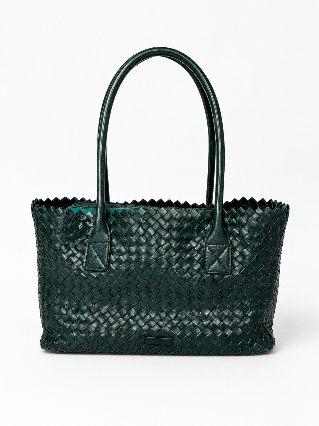 Italian Teal Woven Leather Tote Bag