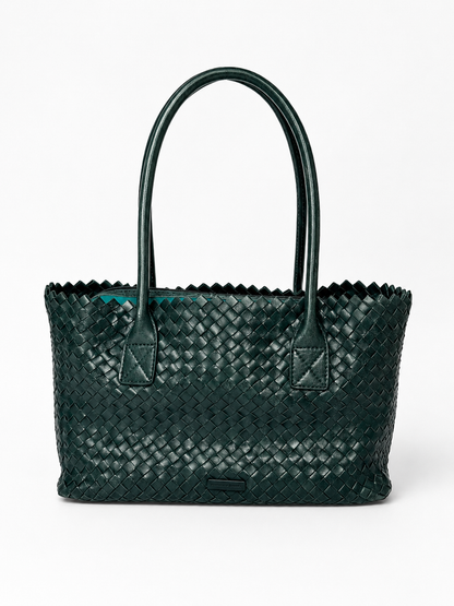 Italian Teal Woven Leather Tote Bag