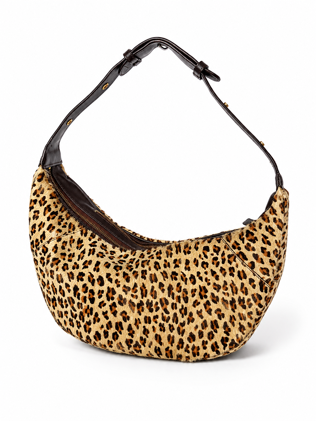 Leopard Pony Hair Crescent Shoulder Bag