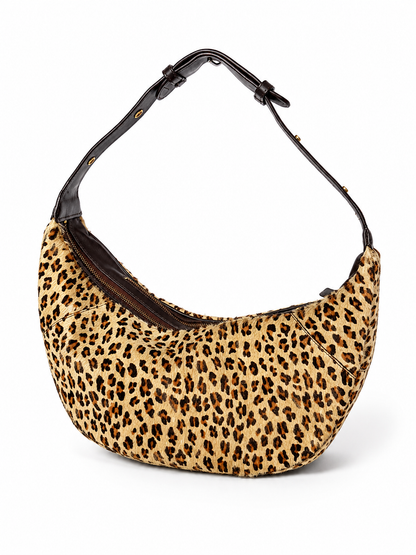 Leopard Pony Hair Crescent Shoulder Bag